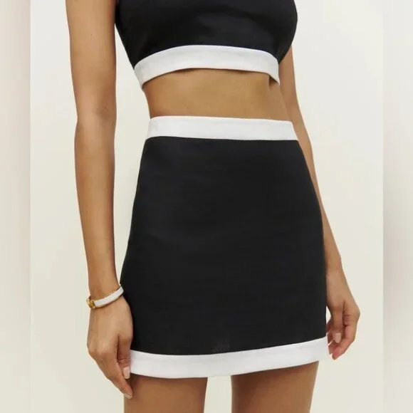 NWT Reformation Robbie Linen Two Piece  Matching Set in Black & White - size 4 - Picture 5 of 10